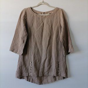 Soft Surroundings Womens Brown 3/4 Sleeve Button Detail Blouse Top Size S